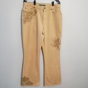 Lauren Jeans Ralph Lauren VTG  Women's Tan Jeans Floral  Flare Leg Western Sz 12